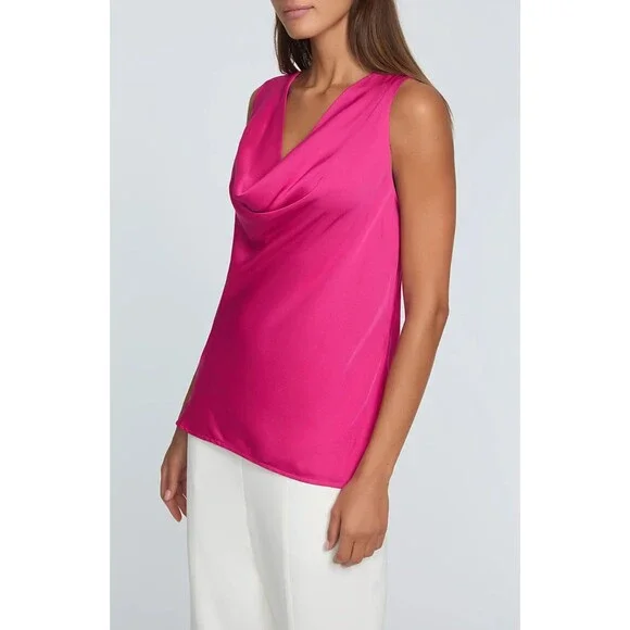 NWT Elie Tahari Women's The Jane Pink Sleeveless Cowl Neck Tank Blouse Size Lrg - Picture 5 of 9